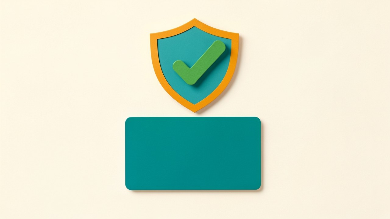 A stylized illustration of a credit card with a large green checkmark and a shield, symbolizing approval and security.