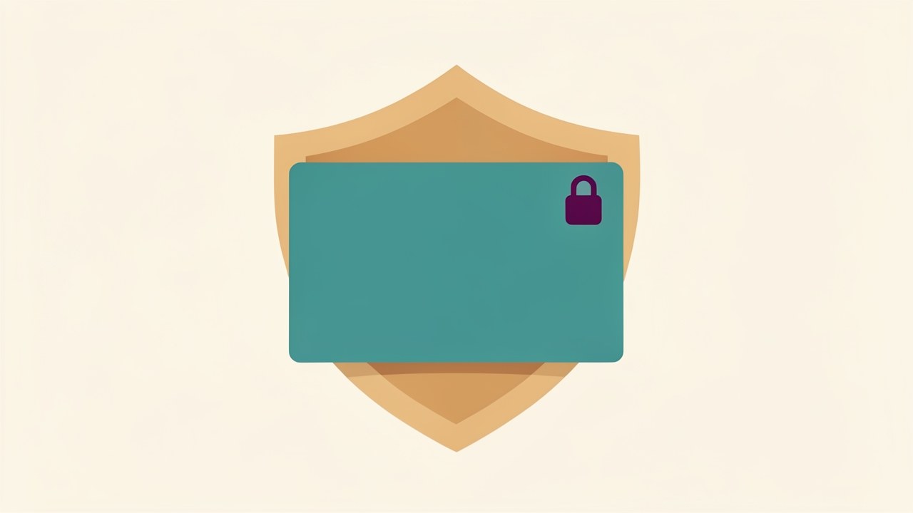 A stylized illustration of a credit card with a padlock and a shield, symbolizing the security deposit.