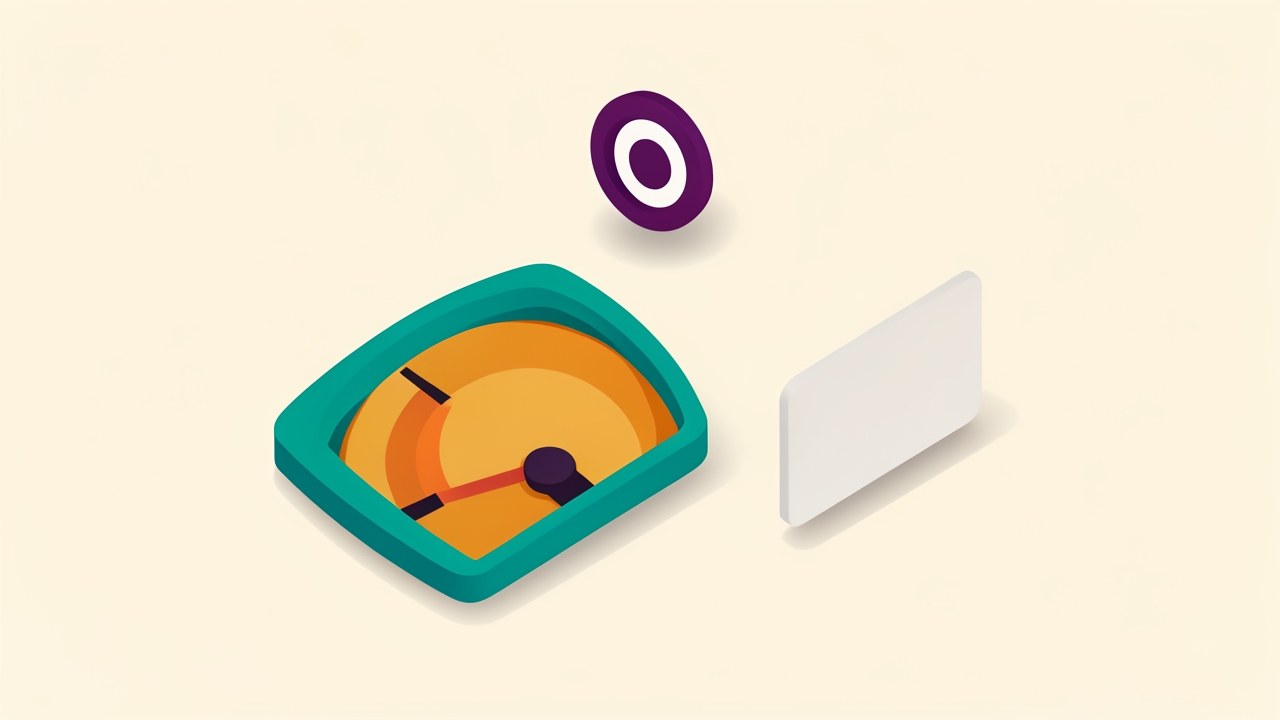 A stylized illustration of a battery gauge representing credit utilization, with a credit card and a small icon of a target.