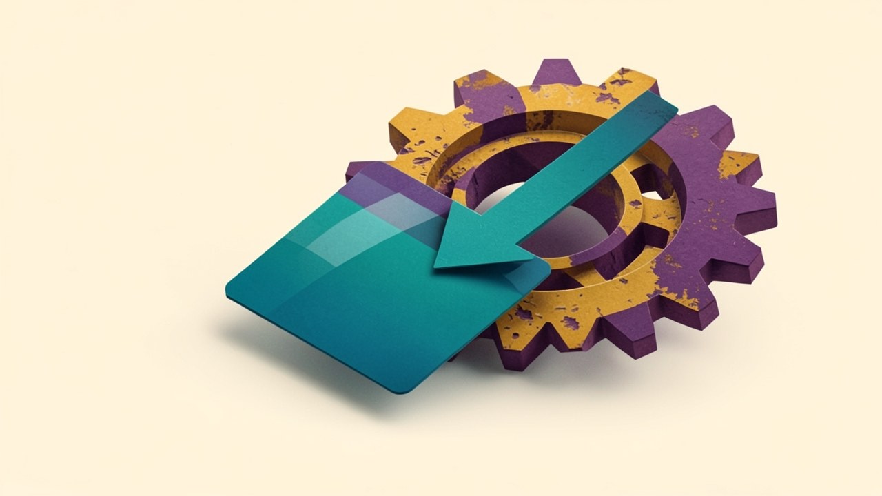 An isometric illustration of a credit card with gears and an arrow, representing the mechanics of a balance transfer.